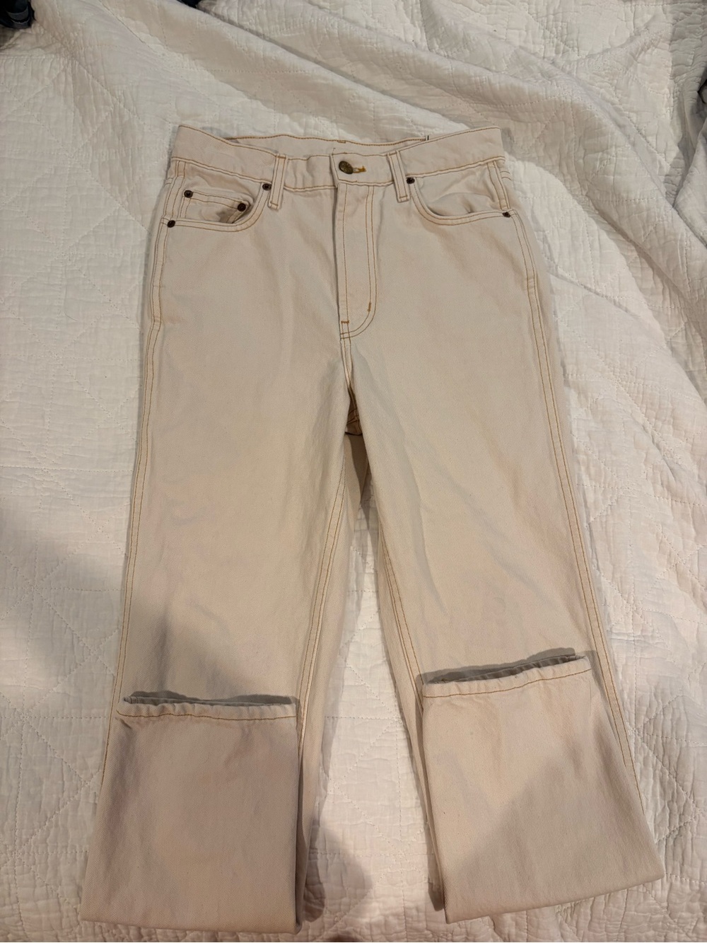 High-Rise Cream Straight-Leg Jeans B Side Blue Jeans